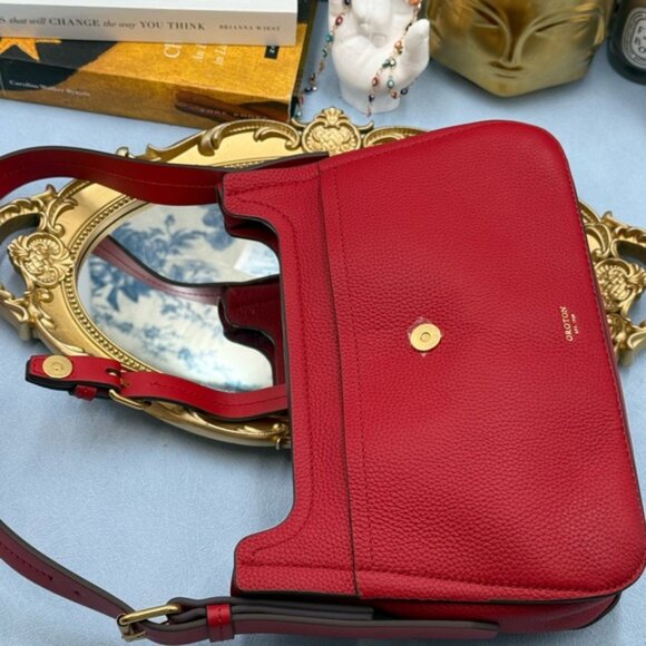 🆕 OROTON 🧿 NWOT Dylan Baguette Bag - Dark Ruby Calfskin Leather - Picture 11 of 16